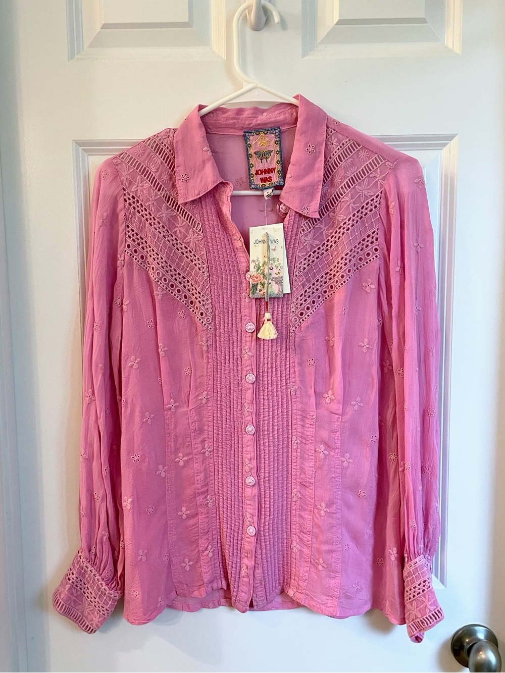 Johnny Was Button Down Shirt with Embroidery in Moonlight Mauve